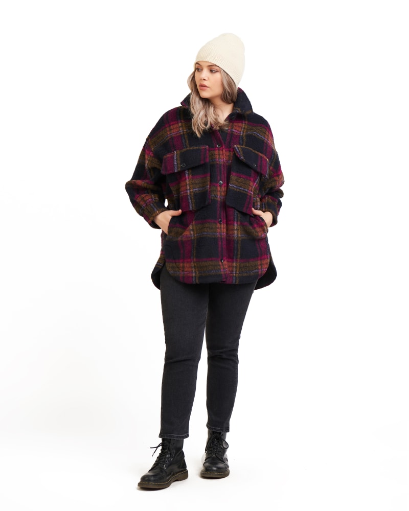 Plus size model wearing Annika Plaid Fleece Jacket by Dex Plus | Dia&Co | dia_product_style_image_id:168512